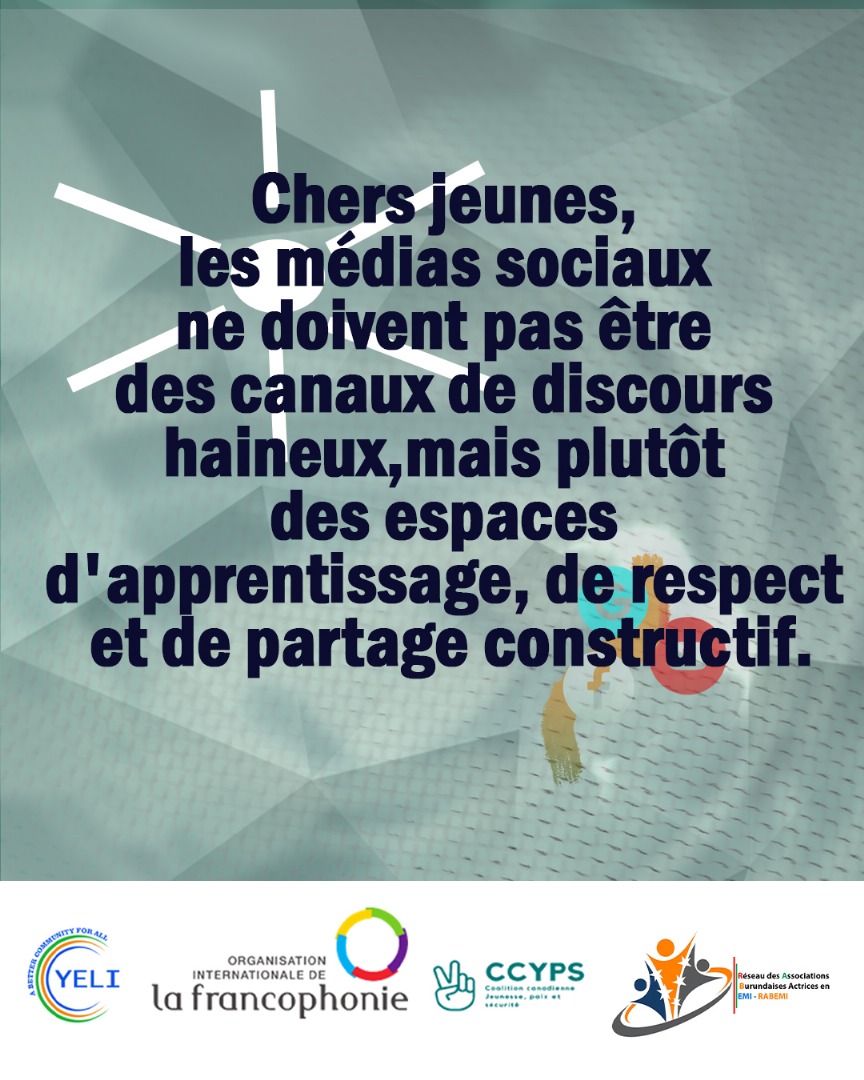 Q le numériq nous soit 1 lieu sûr, d partage d'opportunités, d se former, de travail, etc et non 1 lieu d viol° dé droits humains.Chers jeunes soyons responsables.
#YELI
#OIF
#CCJPS
<a href="/yeliburundi/">YELI  Burundi</a>
<a href="/OIFrancophonie/">La Francophonie</a>
<a href="/Canada_YPS/">Canadian Coalition for Youth, Peace & Security</a>
<a href="/NkurunzizaRapha/">Nkurunziza Raphael 🇧🇮</a>
<a href="/SimoneDiouf/">Simone Diouf</a>
<a href="/leclerc_katrina/">Katrina Leclerc (she/elle/ella)</a> <a href="/UNESCO_fr/">UNESCO en français</a>