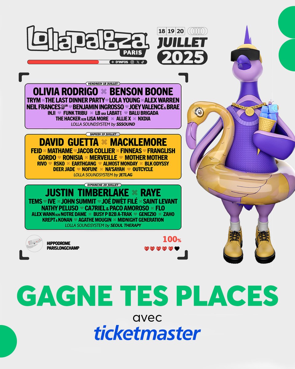 TicketmasterFR's tweet image. Gagne 2 places pour la journée du dimanche à @lollapaloozafr 🦖 🔥 ! Pour participer :
👉 Abonne-toi à @ticketmasterfr
👉 Identifie une personne avec qui tu veux vivre cette journée de folie 💥
📅 Tirage au sort mardi 15 juillet à 12h