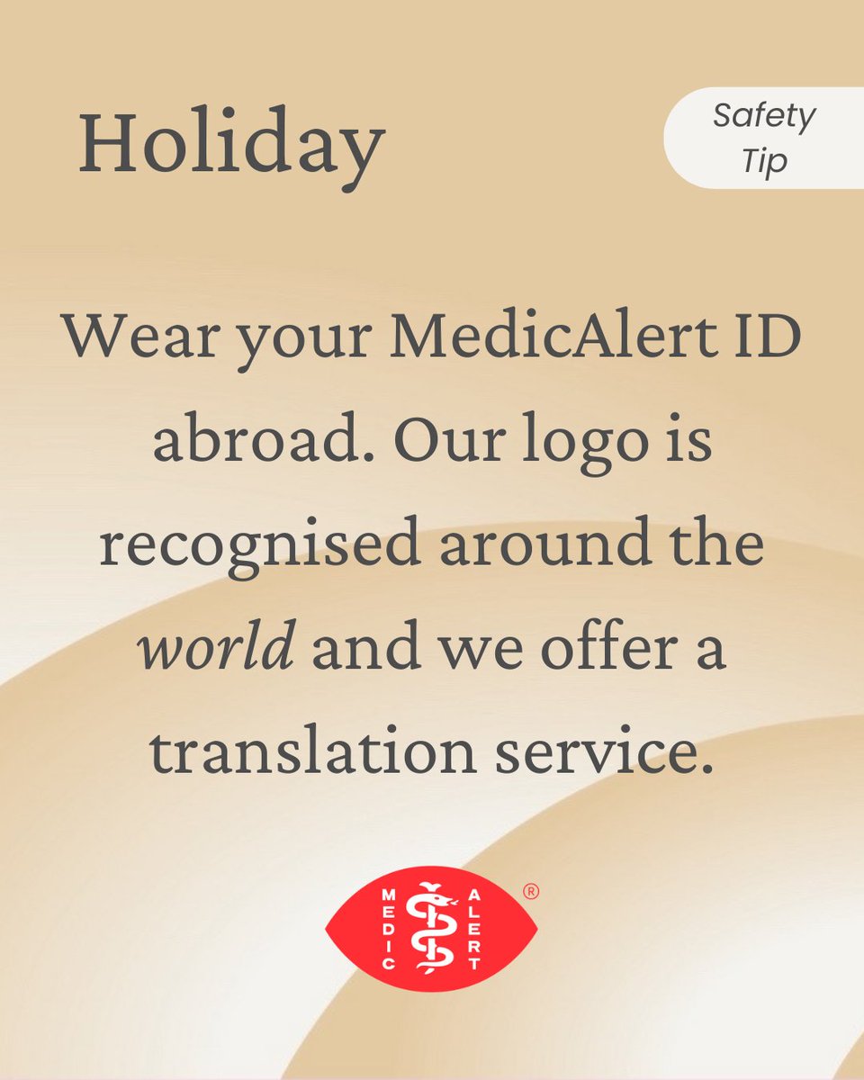 🌍 Travelling abroad? Don’t forget your MedicAlert ID!
Wherever you go, your safety goes with you. Our emblem is recognised worldwide and our translation service means your vital information can be understood in any language.

#MedicAlertUK #TravelTips #HolidaySafety