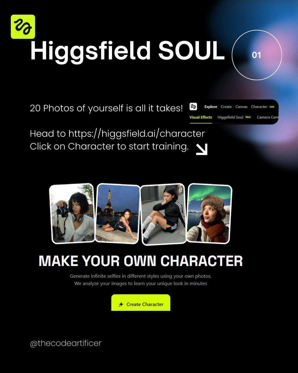 codeartificer_X's tweet image. Your current avatars scream "artificial."
We're getting closer to real and it hasn't been easier than now to create your digital twin!
Higgsfield AI's Soul ID changes everything.
Upload 10 photos. Get ultra-realistic avatars that look like professional iPhone shots.