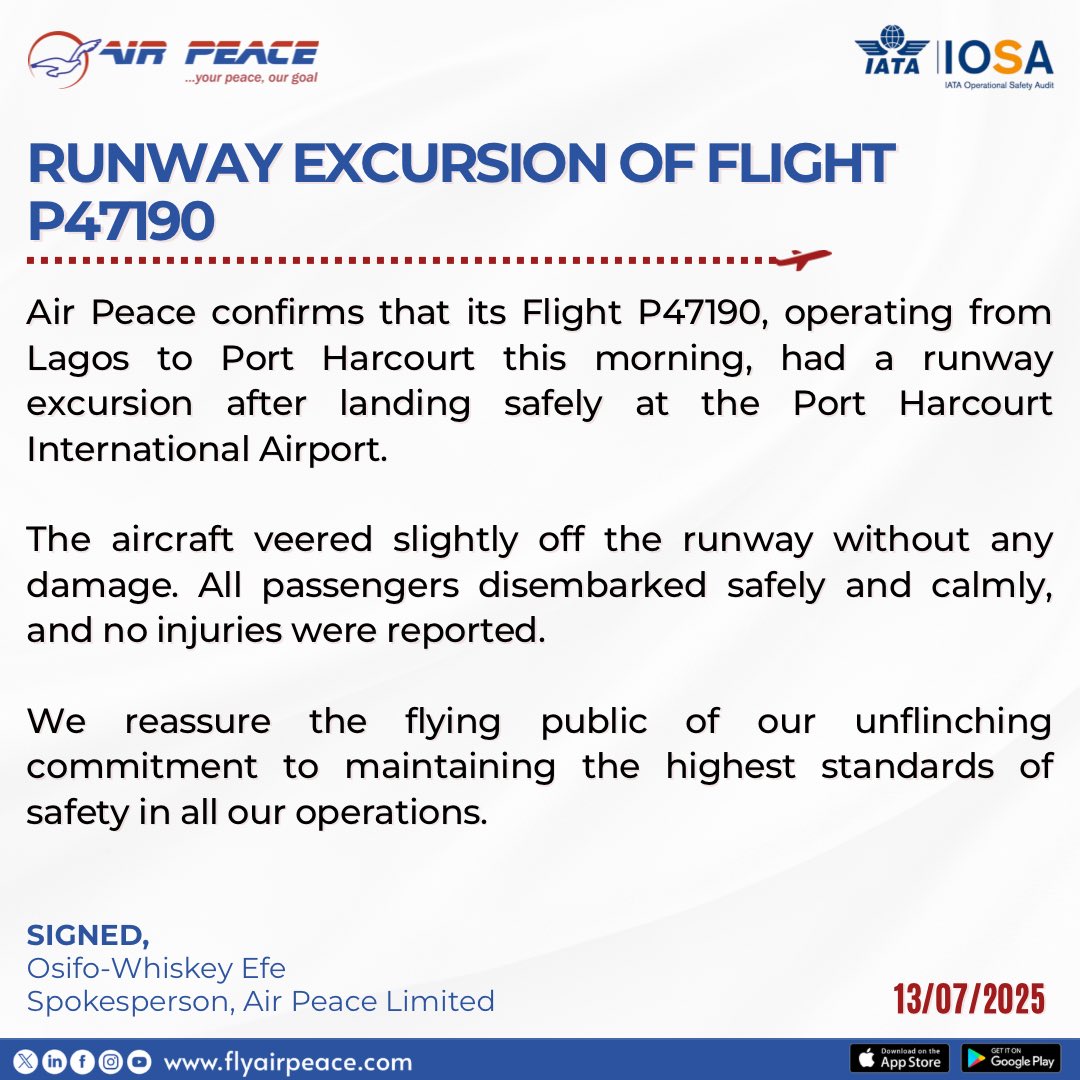 PRESS STATEMENT: 13/07/2025

#BetterDealWithAirPeace