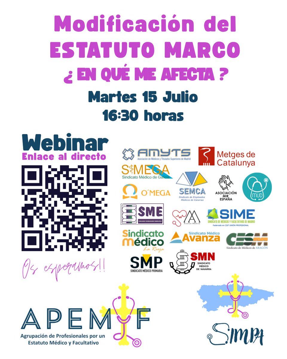 Nuestra infografía breve con la presentación de las propuestas de @apemyf_ finaliza con los RESIDENTES 💪🏻💙🩺 que tendrían un capítulo propio con sus reivindicaciones.
Recordad que celebraremos un Webinar del próximo Martes 15 de Julio a las 16:30 horas. Os esperamos!!!