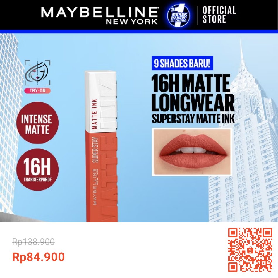 Cek Maybelline Superstay Matte Ink Liquid Long Lasting Waterproof Matte Lipstick Lipcream Make Up Transferproof Tahan 16 Jam Vinyl Ink dengan harga Rp89.900. Dapatkan di Shopee sekarang! s.shopee.co.id/8AL4GWlKVc

#MaybellineLipstick, #WaterproofLipstick, #LipCream