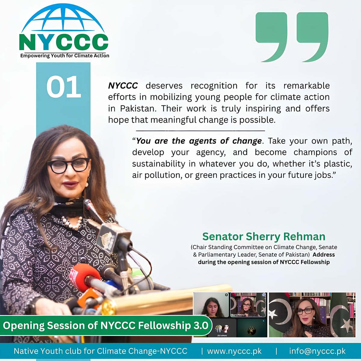 NYCCC Pakistan (@nyccc_pk) on Twitter photo Key messages Senator Sherry Rehman <a href="/sherryrehman/">SenatorSherryRehman</a> , Chair of the Senate Standing Committee on Climate Change and Parliamentary Leader of the Senate of Pakistan, graced the opening session of NYCCC Fellowship
#NYCCC #LCOYPakistan <a href="/UNICEF_Pakistan/">UNICEF Pakistan</a> <a href="/PakistanADB/">ADBPakistan</a> <a href="/ClimateChangePK/">Ministry of Climate Change, Pakistan</a> Key messages Senator Sherry Rehman <a href="/sherryrehman/">SenatorSherryRehman</a> , Chair of the Senate Standing Committee on Climate Change and Parliamentary Leader of the Senate of Pakistan, graced the opening session of NYCCC Fellowship
#NYCCC #LCOYPakistan <a href="/UNICEF_Pakistan/">UNICEF Pakistan</a> <a href="/PakistanADB/">ADBPakistan</a> <a href="/ClimateChangePK/">Ministry of Climate Change, Pakistan</a>