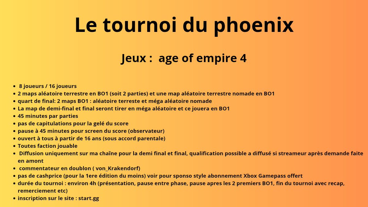 Tournoiduphenix's tweet photo. L'heure est arrivé, voici l annonce de la 1ere édition du tournoi du phoenix qui ce deroulera sur #AOE4 
Les inscriptions sont ouvertes sur : 
https://t.co/8zZklcXChT https://t.co/vS5wQhn1nd