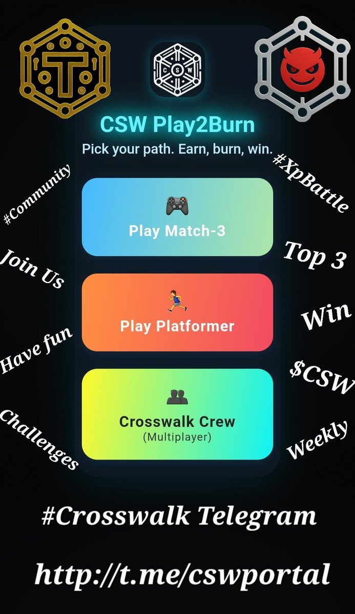 Ed Thornton (@edwardthor68600) on Twitter photo Good morning ya'll 👋, head on over to the #Crosswalk Telegram page; t.me/cswportal to join in this week's #XpBattle starting today. Win $CSW tokens the #WhyToBuy token on #Solana and help <a href="/crosswalkeco/">Crosswalk Ecosystem</a> burn 🔥 some tokens. Our #Play2Burn challenges burn real tokens. Good morning ya'll 👋, head on over to the #Crosswalk Telegram page; t.me/cswportal to join in this week's #XpBattle starting today. Win $CSW tokens the #WhyToBuy token on #Solana and help <a href="/crosswalkeco/">Crosswalk Ecosystem</a> burn 🔥 some tokens. Our #Play2Burn challenges burn real tokens.