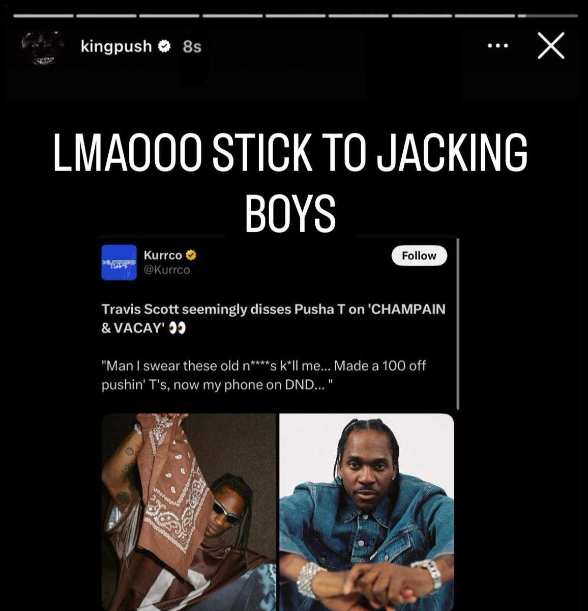 Pusha T responds to Travis Scott 👀