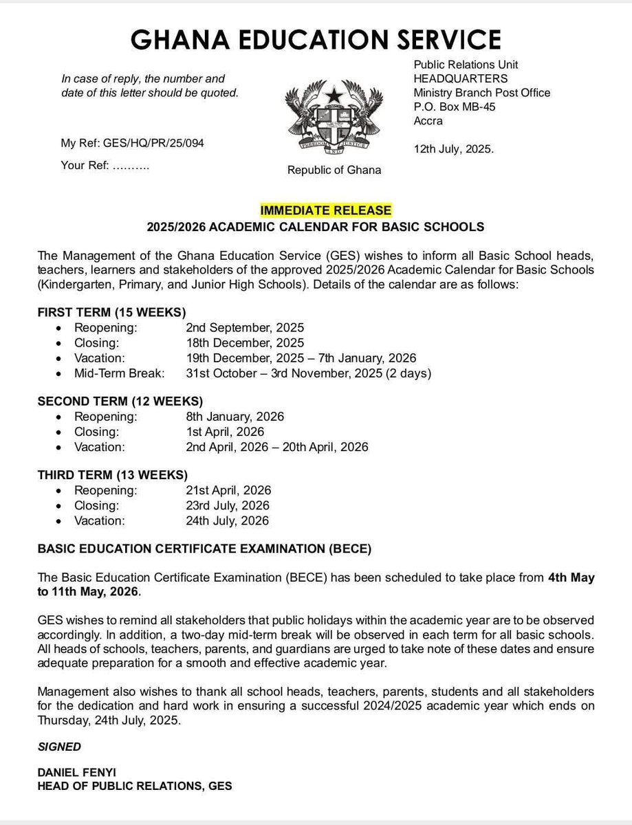 Good morning everyone! 

As we prepare to launch the government #AccountabilitySeries this update on the upcoming academic calendar for Basic Schools is coming at an opportune time. We intend to announce all the positive things that this government is doing for the good people of