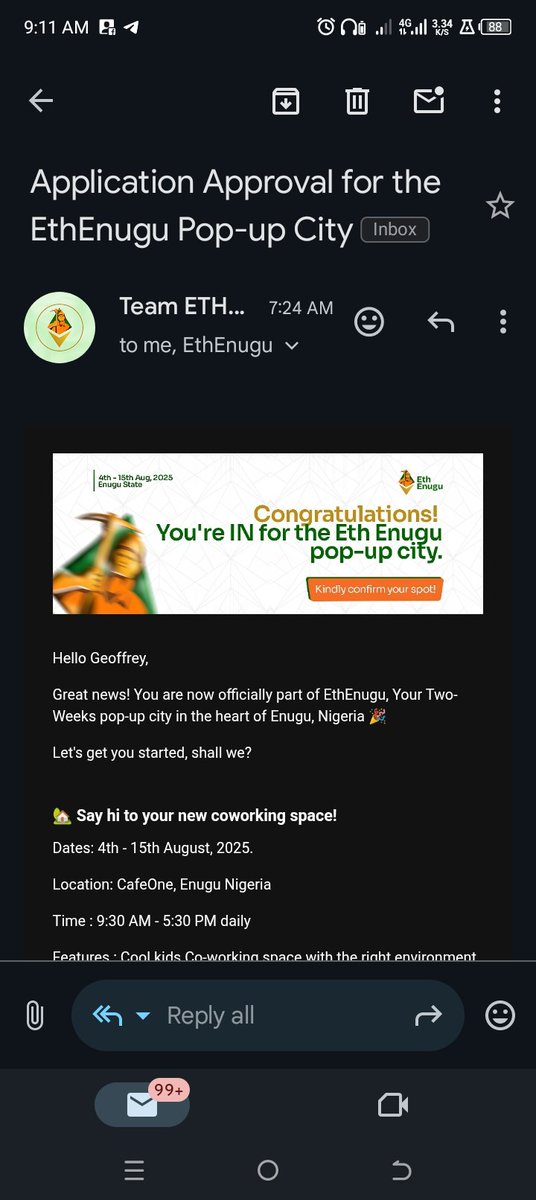 Astroboy_Chuck's tweet photo. Finally got approved for the pop-up city @Eth_Enugu 
I'm pumped 💪🏾😁 https://t.co/h2d3UbuGFY