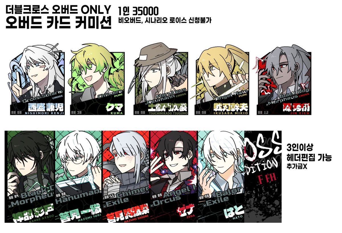 7월 15일 화요일 오후 8시에 TRPG 더블크로스 오버드 캐릭터 온리 LD 두상카드 타입 신청을 받습니다. 구글폼 접수로 정해진 슬롯 수 없이 작업가능한 장수만큼 연락드릴 예정입니다!

posty.pe/ca8qyg