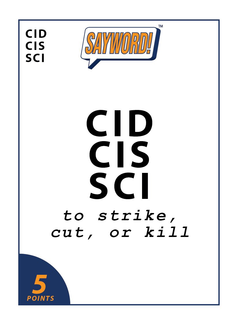 saywordgame's tweet image. 1) Comment with a word containing “CID/CIS/SCI” meaning “STRIKE/CUT/KILL”. No Repeats!
2) Tag the next player. No tag-backs!
3) For a chance to win a free copy of SAYWORD! , like, follow, and repost! (Previous winners also eligible) #giveaway #clearthelist #gamenight #wordgame…