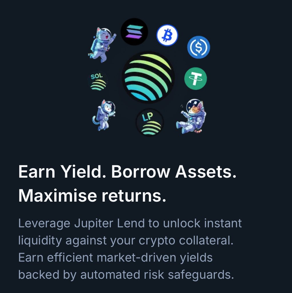 WEST (@west_xe) on Twitter photo Really excited to see DeFi coming to <a href="/JupiterExchange/">Jupiter (🐱, 🐐)</a>
DeFi isn’t complete without maximization of asset. With this coming innovation, people can earn the best yield and borrow assets, thus getting more utility from their money.
No doubt JupLend will be a game changer !! Really excited to see DeFi coming to <a href="/JupiterExchange/">Jupiter (🐱, 🐐)</a>
DeFi isn’t complete without maximization of asset. With this coming innovation, people can earn the best yield and borrow assets, thus getting more utility from their money.
No doubt JupLend will be a game changer !!