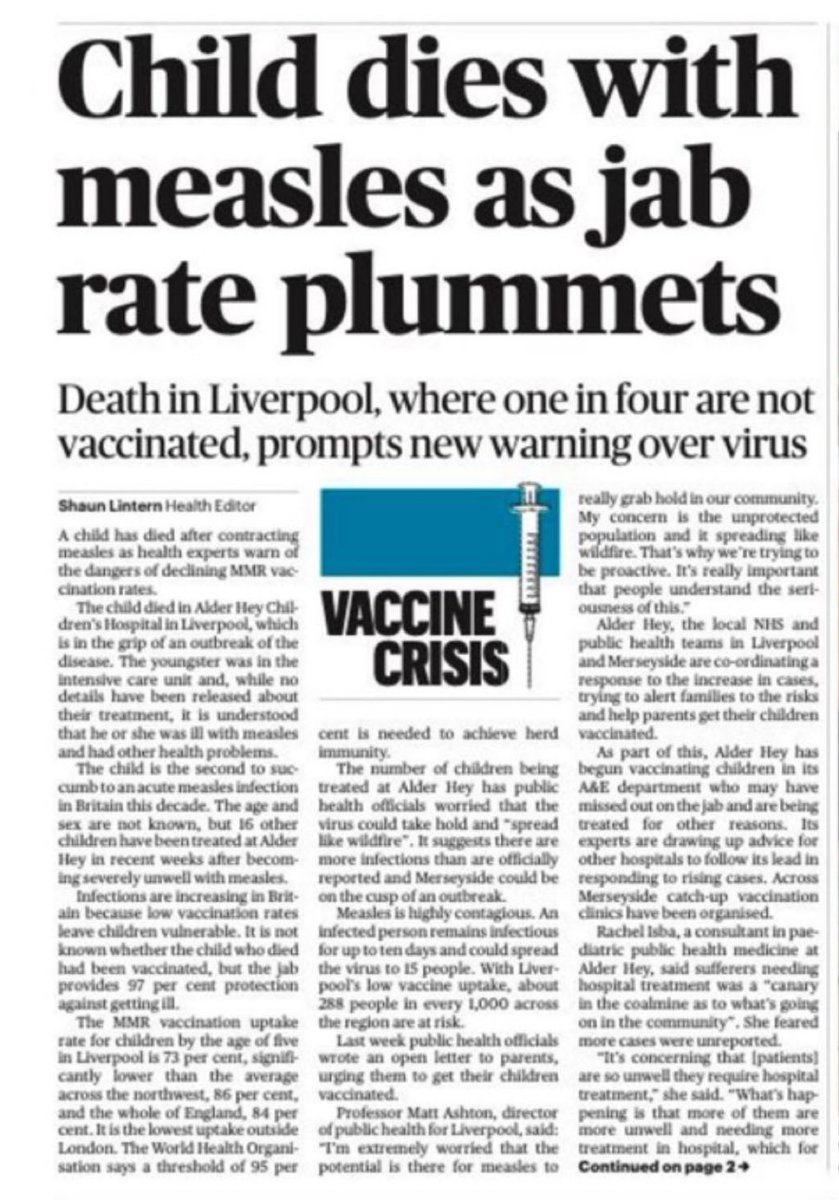 Measles death in Liverpool, England 

If there's anything worse than a tragedy it's a preventable tragedy 

Measles vaccine is safe, effective and saves lives 

Get your kids vaccinated!