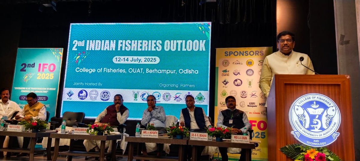 The 2nd Indian Fisheries Outlook-2025 was inaugurated at College of Fisheries,OUAT by Sj. Gokulananda Mallik, Hon'ble Minister F&amp;ARD presided by Prof P. K. Roul, Hon'ble VC in presence of Sj S. K. Vashishth, Principal Secy, F&amp;ARD &amp; other dignitaries of fishery sector on 12.07.25.