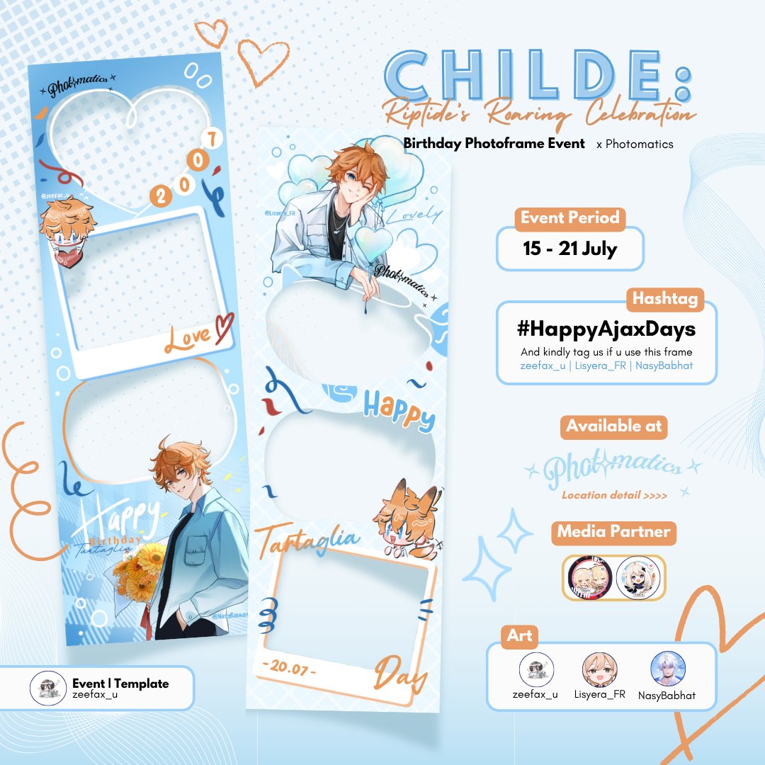 ୭ ˚. ᵎᵎ Childe : Riptide’s Roaring Celebration 🐳 ♡⭑.ᐟ 

Photoframe Event by <a href="/zeefax_u/">zeea🧋Vgen Open</a> - Illust by <a href="/zeefax_u/">zeea🧋Vgen Open</a> | <a href="/Lisyera_FR/">Lisyera☘️ Comipara J11</a> | <a href="/NasyBabhat/">nasy | Cf22 PO Open</a> 

🗓️ 15 - 21 | July 2025 
📍<a href="/photomaticsid/">Si paling narsis</a> 

✧₊⁺ Share with us and use  #HappyAjaxDays

#Childe #Tartaglia #Ajax  #GenshinImpact