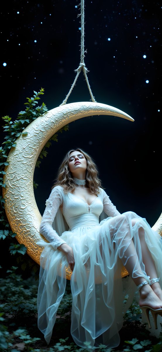AndersonPe77's tweet photo. Celestial Serenity on a Moon Swing #StarryNight #FantasyArt #DreamyVibes https://t.co/LCVzH1pk2r