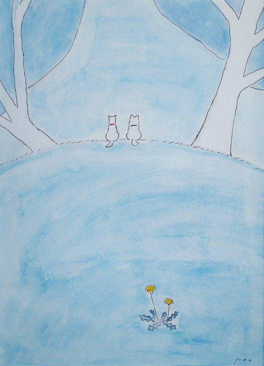 nao_kamimura's tweet image. title/「二匹の白い犬」
size/240×330mm
#犬のいる生活 
#犬のいる幸せ