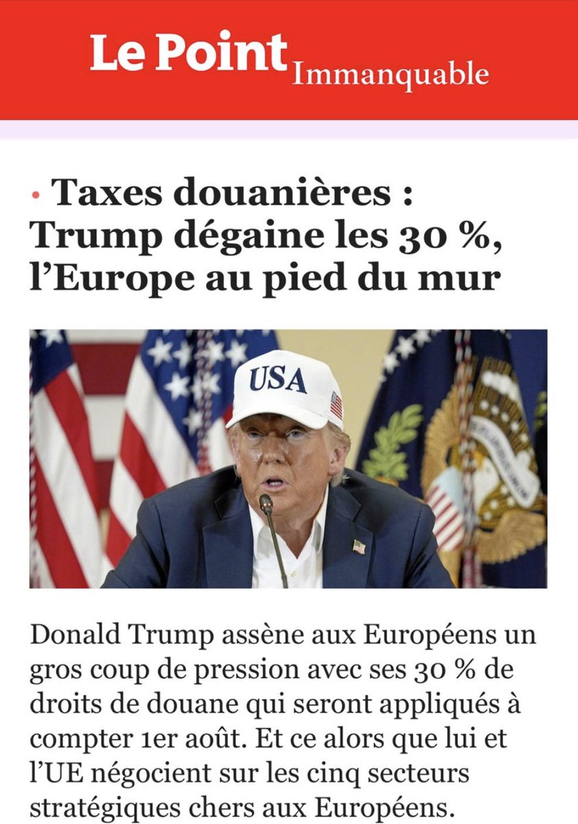 À quelques jours de l’aboutissement des accords commerciaux, le coup de pression exercé par le president  🇺🇸 fait partie de sa stratégie du rapport de force! Alors que les négociations semblaient avancer positivement pour notre filière ! Si cela devait aboutir à 30% , les