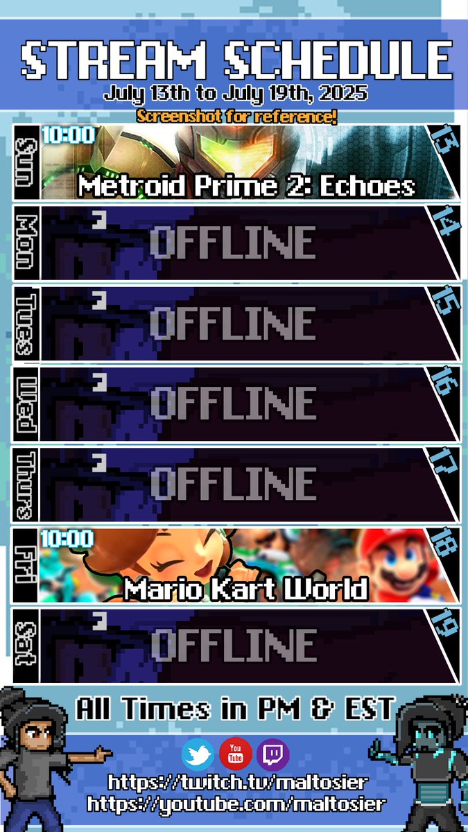 This week's stream schedule. #metroid #MarioKartWorld