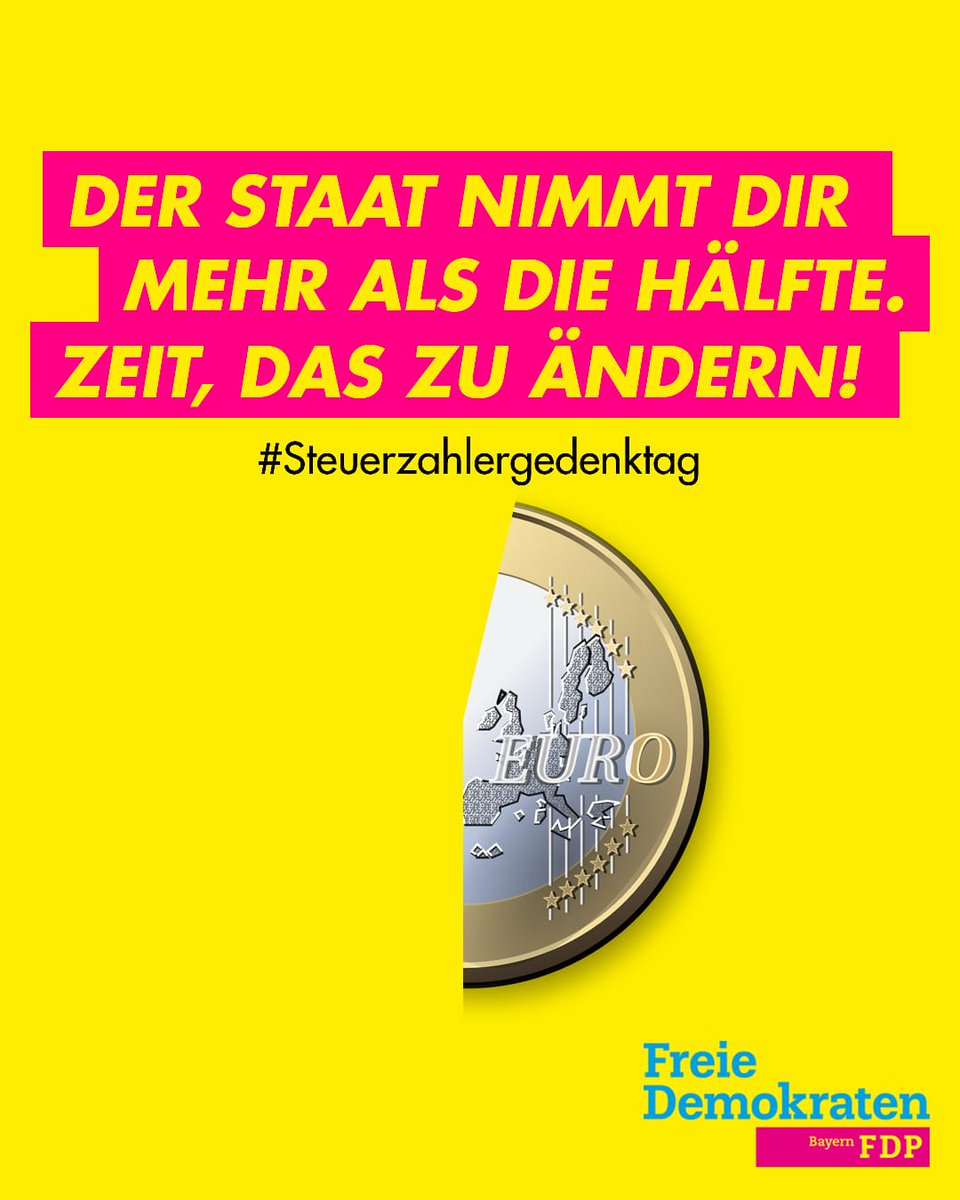MichaelRuoffFDP's tweet photo. 💸 Happy Steuerzahlergedenktag 2025 😉
Ab heute arbeitest Du endlich für Dich – nicht mehr für den Staat.

Denn: Nur 47,1 Cent von jedem verdienten Euro bleiben Dir.
52,9 % gehen – direkt oder indirekt – an den Staat –  im Durchschnitt!

Wir Freie Demokraten finden: Das ist zu viel. Die��Staatsquote muss runter.
Ich sage klar: < 35 % muss das Ziel sein.
Was es jetzt braucht: Reformwille, Effizienz – und echte Entlastung.

Die wichtigste Maßnahme: Stellen wir die Altersvorsorge privat auf, damit die Menschen in eigenes Eigentum am Kapitalmarkt investieren und damit für das Alter vorsorgen können. Allein dadurch senken wir die Staatsquote um mindesten 8%.

Wir folgen unseren liberalen Werten:
📉 Weniger Umverteilung, mehr Eigenverantwortung.
📈 Weniger Staatsquote, mehr Freiheit.

@BdSteuerzahler