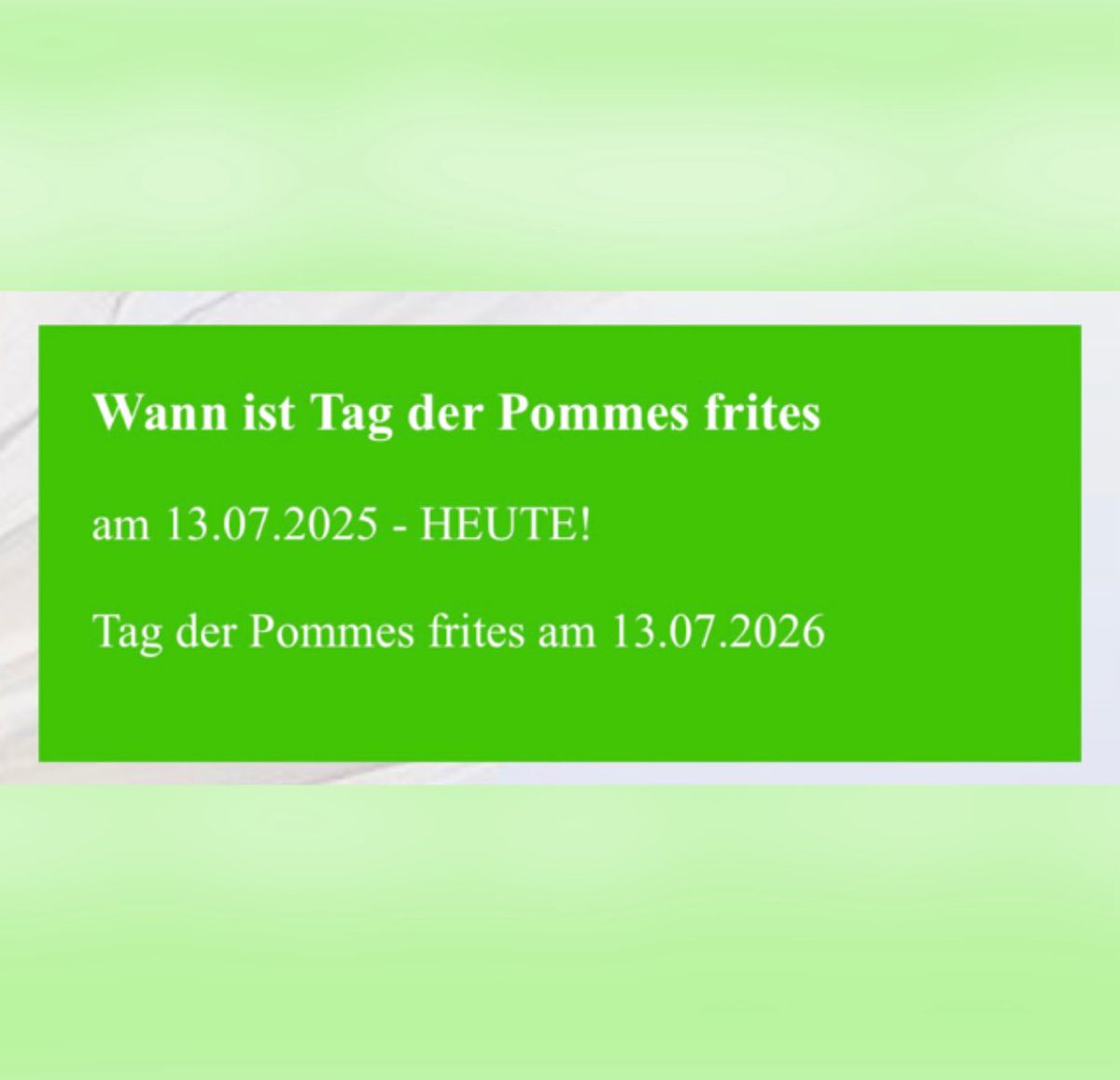 extrakaese's tweet image. Ihr wisst welcher Tag heute ist, oder?
Richtig, der 13. Juli.
Einer der wichtigsten Feiertage in meinem Kalender.
🍟 TAG DER POMMES FRITES 🍟