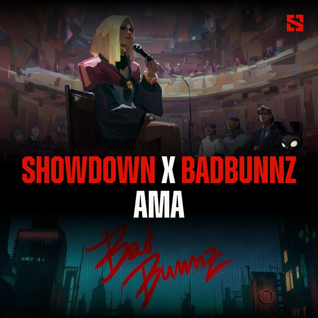 Tune in for Showdown AMA organized by <a href="/badbunnz_/">Bad Bunnz</a>!

Starting in little over 6 hours on <a href="/badbunnz_/">Bad Bunnz</a> Discord. 

One of our founders will answer everything about Showdown, and maybe distribute some alpha codes as well.

Link below 👇👇