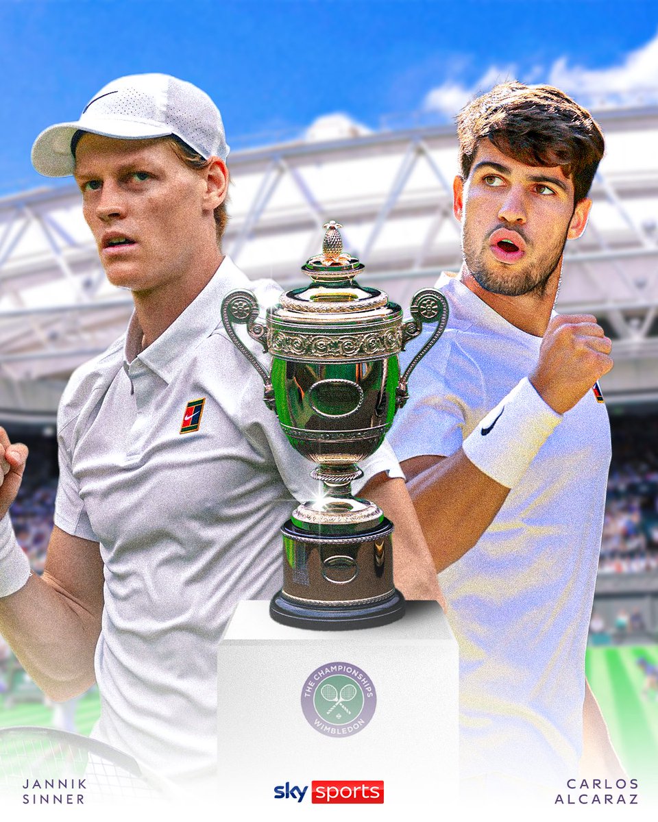 SkySportsTennis's tweet image. Three Wimbledon titles in a row for Alcaraz?
Or will Sinner become a first time Wimbledon champion?