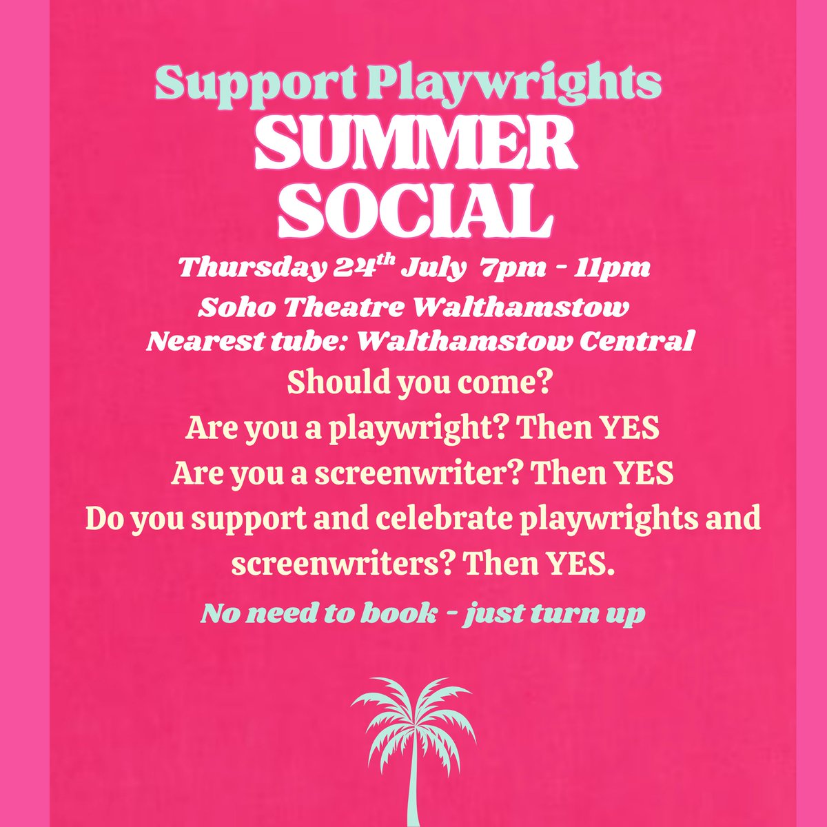 Anna Jordan (@waptheatre) on Twitter photo Playwrights! Screenwriters! Friends of playwrights and screenwriters! If you're in London on the 24th July PLEASE join us for #SupportPlaywrightsSummerSocial at <a href="/sohotheatre/">Soho Theatre</a> WALTHAMSTOW. All levels of experience welcome. Pls share. Playwrights! Screenwriters! Friends of playwrights and screenwriters! If you're in London on the 24th July PLEASE join us for #SupportPlaywrightsSummerSocial at <a href="/sohotheatre/">Soho Theatre</a> WALTHAMSTOW. All levels of experience welcome. Pls share.