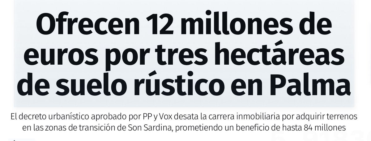 Toni Bennàssar (@abennassar) on Twitter photo El Decret recentment aprovat que permet urbanitzar el sòl rústic de les Illes Balears, per fer-hi “vivienda social”, era això 👇🏼
📸 Portada <a href="/diariomallorca/">Diario de Mallorca</a> El Decret recentment aprovat que permet urbanitzar el sòl rústic de les Illes Balears, per fer-hi “vivienda social”, era això 👇🏼
📸 Portada <a href="/diariomallorca/">Diario de Mallorca</a>
