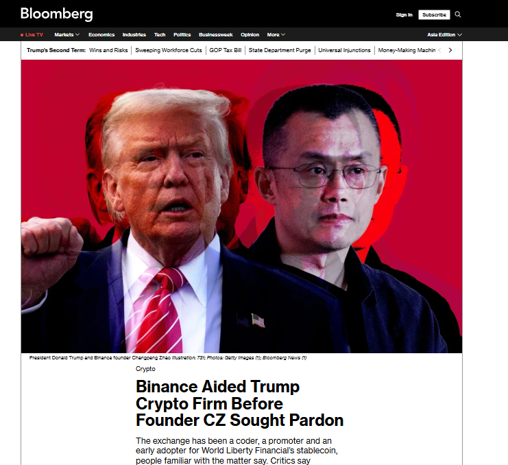 anndylian's tweet photo. Journalism must hold higher standard. 

1/ The Bloomberg article relies on anonymous sources (“three people familiar with the matter”) and blockchain data, but lacks concrete evidence of payment or explicit Trump-Zhao coordination. https://t.co/H7zR3OtF8l