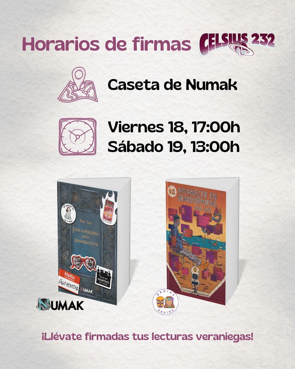¿Te apetece una lectura divertida y cortita para este verano? ¡Yo tengo dos! 😆

¿Vas al #Celsius y quieres llevártela firmada? Pues estaré en la caseta de @numakediciones el viernes 18 a partir de las 17:00 y el sábado 19 a partir de las 13:00.

¡Nos vemos en Avilés!