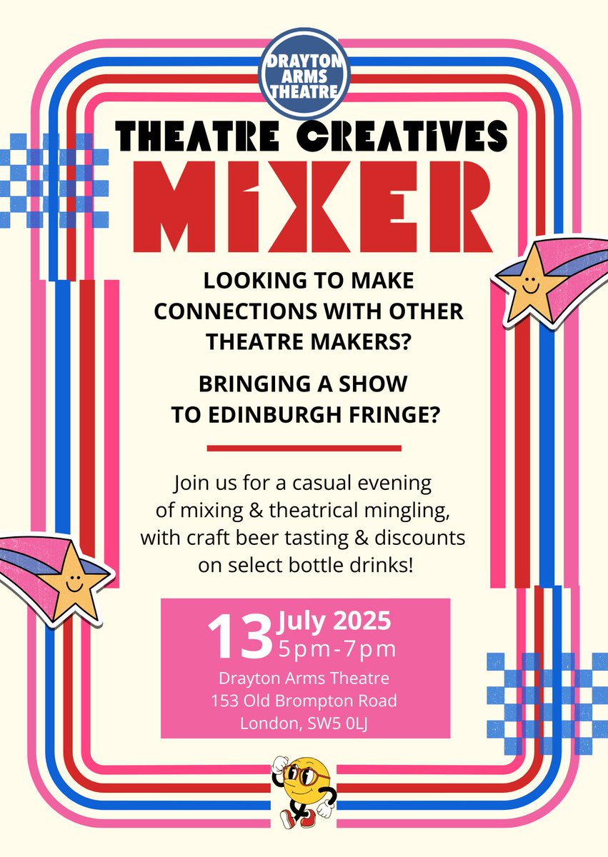 Drayton Arms Theatre (@draytonarmssw5) on Twitter photo Are you a theatre creative or company looking to make new connections?
Are you heading to Edinburgh and could use some support?
Join us TONIGHT, July 13th from 5pm-7pm at the Drayton Arms Theatre for a casual meet up
All are welcome ✨ Are you a theatre creative or company looking to make new connections?
Are you heading to Edinburgh and could use some support?
Join us TONIGHT, July 13th from 5pm-7pm at the Drayton Arms Theatre for a casual meet up
All are welcome ✨
