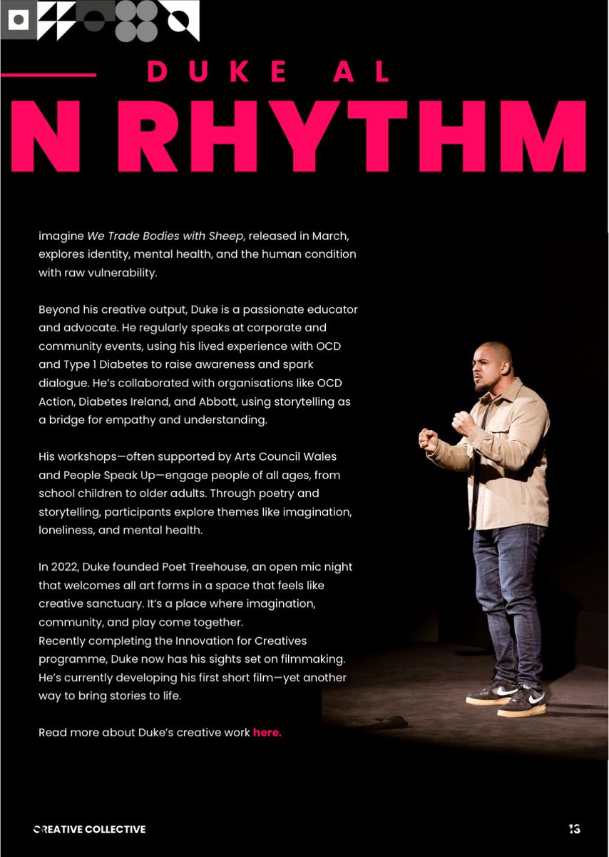 Duke Al (@dukealdurham) on Twitter photo I’m in the Creative Collective magazine! ROOTED IN RHYTHM
Loved being a part of <a href="/mediacymru/">Media Cymru</a> magazine, thank you Ffion for a class write up! 🫶🏽🏴
Lots happening in life, updates pending
#poet #poetry #spokenword #poem #artist #magazine #love I’m in the Creative Collective magazine! ROOTED IN RHYTHM
Loved being a part of <a href="/mediacymru/">Media Cymru</a> magazine, thank you Ffion for a class write up! 🫶🏽🏴
Lots happening in life, updates pending
#poet #poetry #spokenword #poem #artist #magazine #love