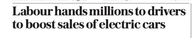EstherMcVey1's tweet image. What a bunch of buffoons!
Labour’s so desperate to hit its bonkers net zero targets that next week it will announce £700m of taxpayers money to subsidise the purchase of electric cars!
To help pay for it Labour’s introducing a farm tax to collect £500m destroying British farming