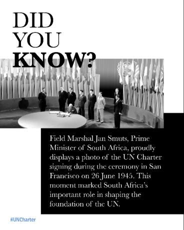 Field Marshal Jan Smuts, Prime Minister of South Africa, proudly displays a photo of the #UNCharter signing during the ceremony in San Francisco on 26 June 1945.

This moment marked South Africa’s important role in shaping the foundation of the UN. #DYK