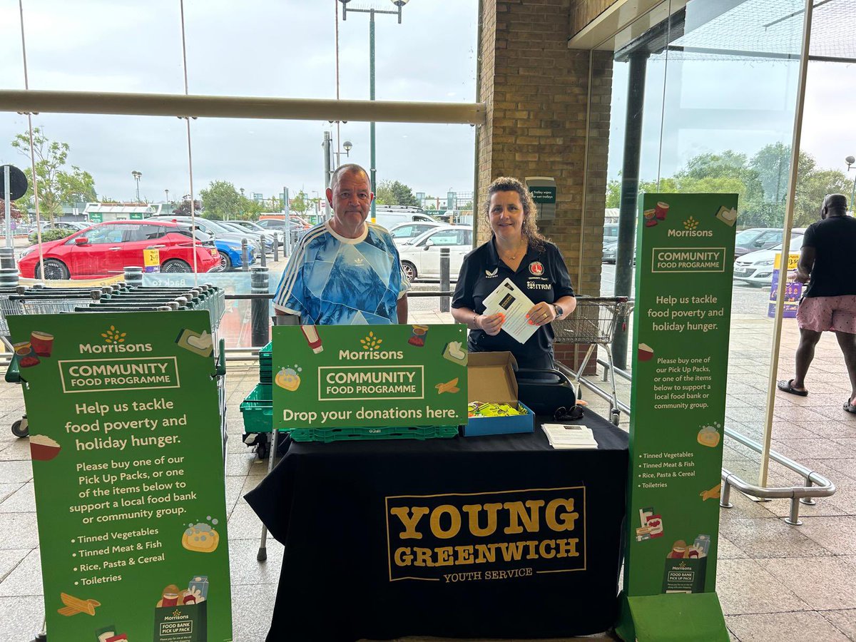 HawksmoorYouth's tweet image. Summer food bank drive today @Morrisons Thamesmead. If you’re shopping today please add one extra item to your shop to add to our food bank. We provide over 300 free meals to children and young people weekly. Summer is a busy time for us @YoungGreenwich