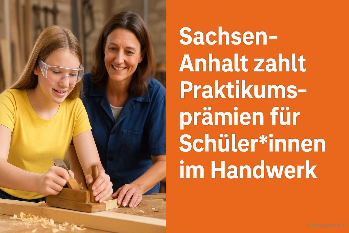 Sachsen-Anhalt zahlt bis zu 480 € pro Schüler/in und Jahr für Praktika im Handwerk!
▫️ 120 €/Woche
▫️ max. 4 Wochen
▫️ ab 15 Jahren

👉 Infos &amp; Antrag: ichmachpraktikum.de/Handwerk
- geht auch noch für diese Ferien -⏰✅

(#SachsenAnhalt #Praktikumsprämie #Handwerk )
