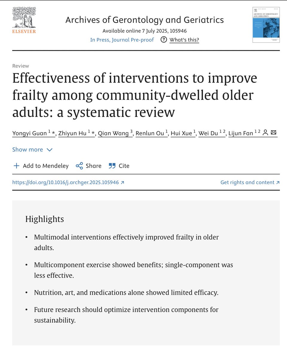 A systematic evaluation confirming that multimodal interventions, especially multicomponent exercise programs are most effective at reducing frailty, compared with single component approaches.

#Frailty #Geriatrics