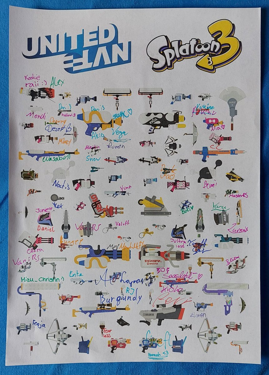 <a href="/UnitedLan/">United LAN #ULAN2025</a> x Splatoon 3

continuing the EU Champs tradition, I went and gathered the fellow Splatoon buddies attending this year's ULAN to have them sign their mains

THANK YOU 🍀
for a fun tourney day

#Splatoon3 #NintendoSwitch #ULAN2025