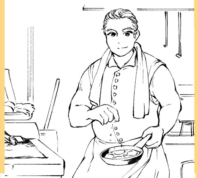 料理人
(アマンの絵を参考にしてはいるが料理人の姿って普遍的なんだなとも思う) 