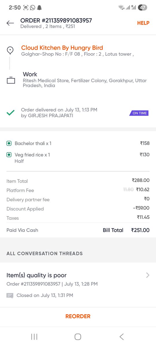 Harikesh_hs_07's tweet photo. @Swiggy @SwiggyCares @SwiggyInstamart recently purchased for ₹130. The quality of the food was extremely poor- it lacked freshness, flavor, and proper preparation. Based on its taste and presentation, the actual value of the item seems to be no more than ₹30.i need compensation https://t.co/GBUyYzY6zi