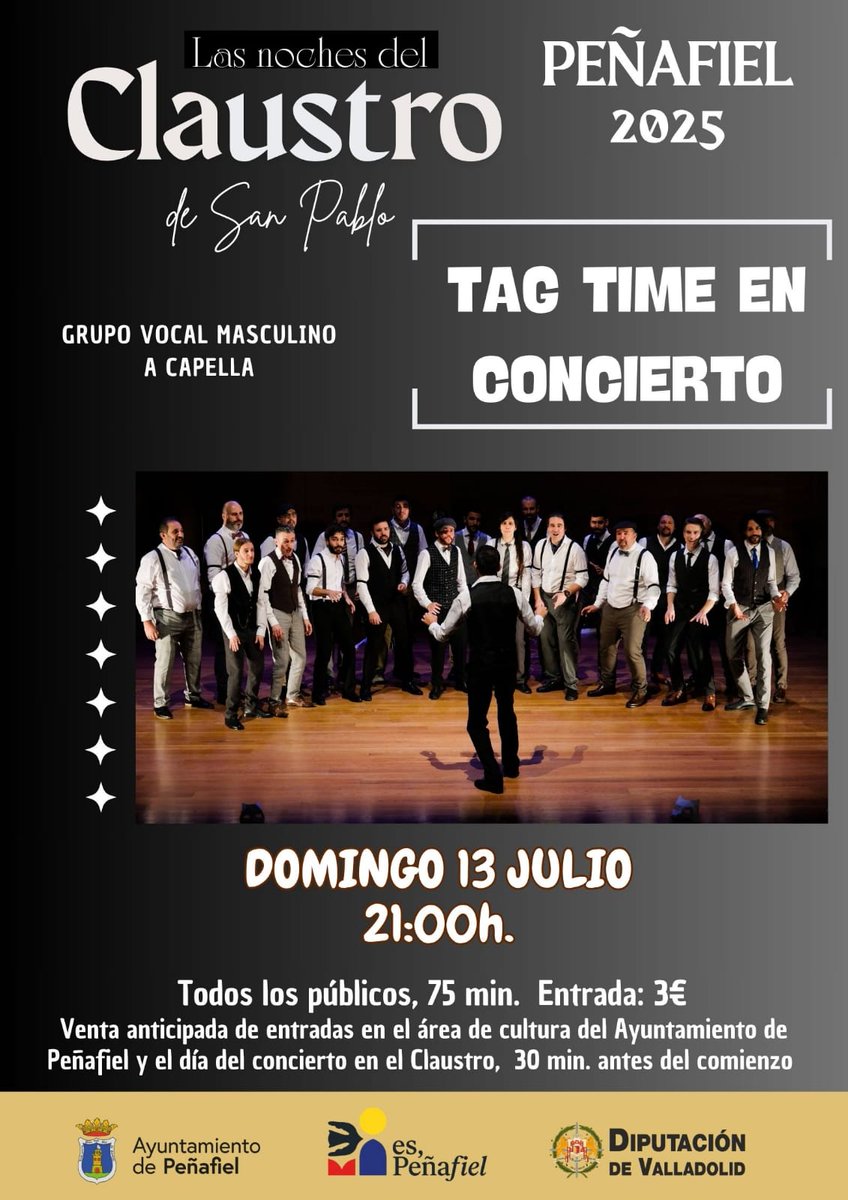Hoy cantamos en Las Noches del Claustro de San Pablo, #Peñafiel

📍g.co/kgs/bxa21kd
🕘 21:00
💰 3€

Con la colaboración del Ayuntamiento de Peñafiel 
<a href="/Dip_Va/">Diputación de Valladolid</a> 
Os esperamos con nuestras armonías #ACapela y el fresquito del claustro.
<a href="/turismopenafiel/">Peñafiel</a>