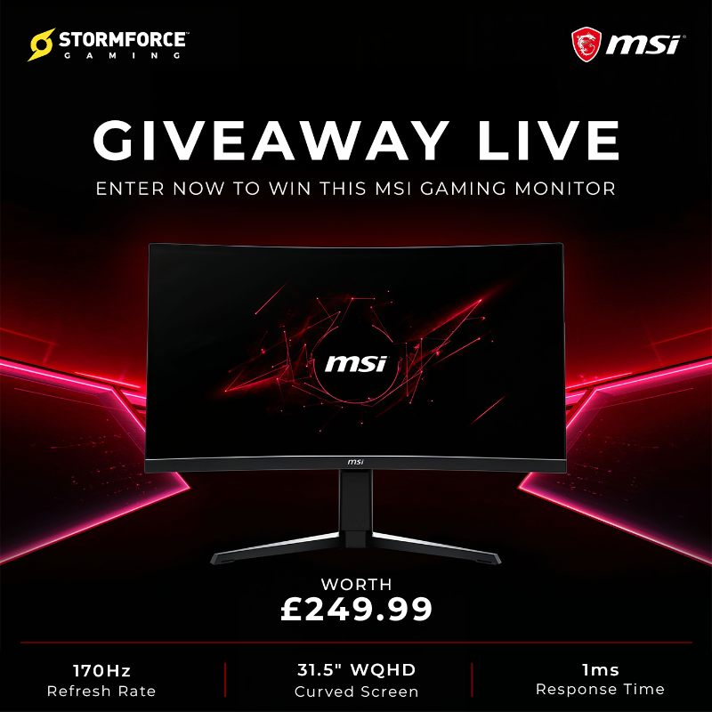 WeAreStormforce's tweet photo. Still havenβt entered?
Our MSI 32β³ QHD Curved Gaming Monitor Giveaway is live.
Worth Β£249.99, this monitor delivers:
π WQHD Resolution
β‘ 170Hz Refresh Rate
β‘ 1ms Response Time
Enter via Gleam for more chances to win.
#StormforceGaming #FreeMonitor #Giveaway