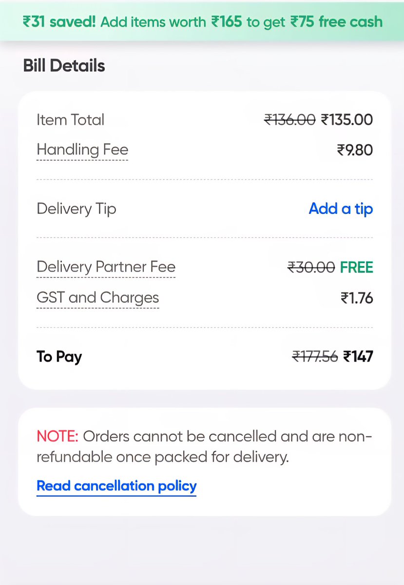DebarunT's tweet photo. Dear @Swiggy @SwiggyInstamart  what benefit am I getting of being a loyal member of Swiggy blck?

Delivery is free for non-black user but not for a Swiggy black user? 🤷
This is blatant cheating!  Will not renew my black membership again. https://t.co/VS1hmeGRrh