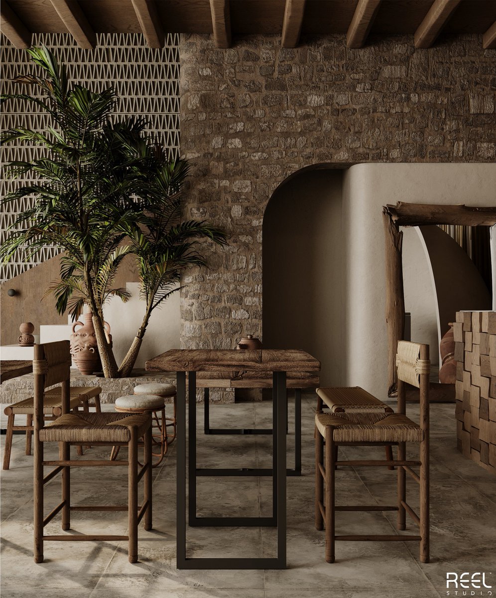 ReelStudioDes's tweet image. Khairah Restaurant Design

A rustic restaurant that blends natural stone walls, exposed wood beams, and handcrafted woven furniture to evoke an inviting, authentic atmosphere

Location: Oman

​Full project :
behance.net/gallery/230233…

#interiordesign  #cafedesign #InteriorDecor
