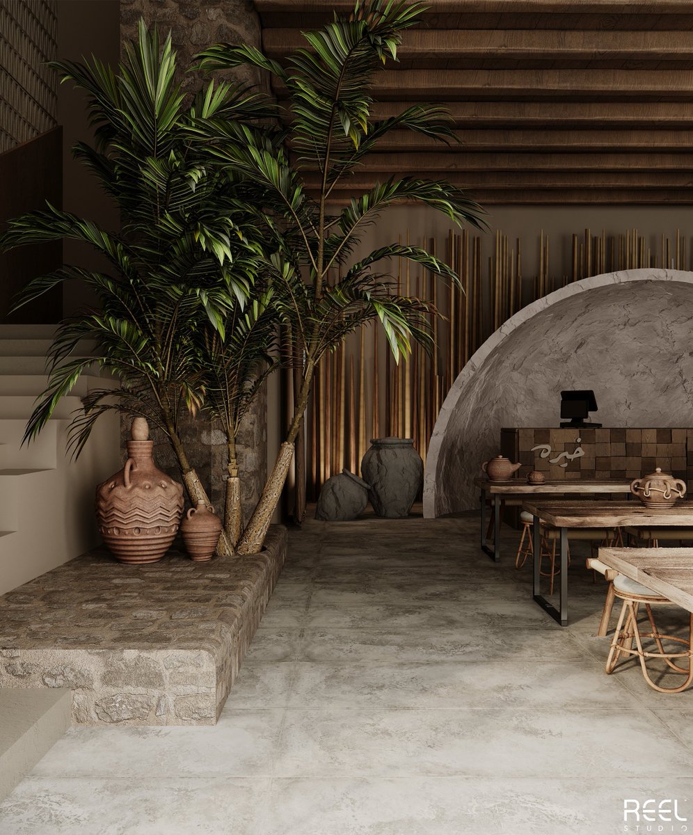 ReelStudioDes's tweet image. Khairah Restaurant Design

A rustic restaurant that blends natural stone walls, exposed wood beams, and handcrafted woven furniture to evoke an inviting, authentic atmosphere

Location: Oman

​Full project :
behance.net/gallery/230233…

#interiordesign  #cafedesign #InteriorDecor