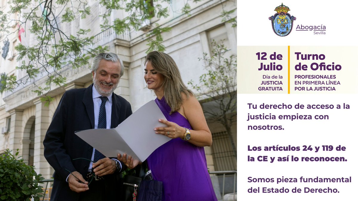 ⚖️ Tu derecho de acceso a la justicia empieza con nosotros.
Así lo reconocen los artículos 24 y 119 de la Constitución Española. 
Somos pieza fundamental del Estado de Derecho.
#TurnoOficio #DíaJusticiaGratuita
#Profesionalesenprimeralíneaporlajusticia