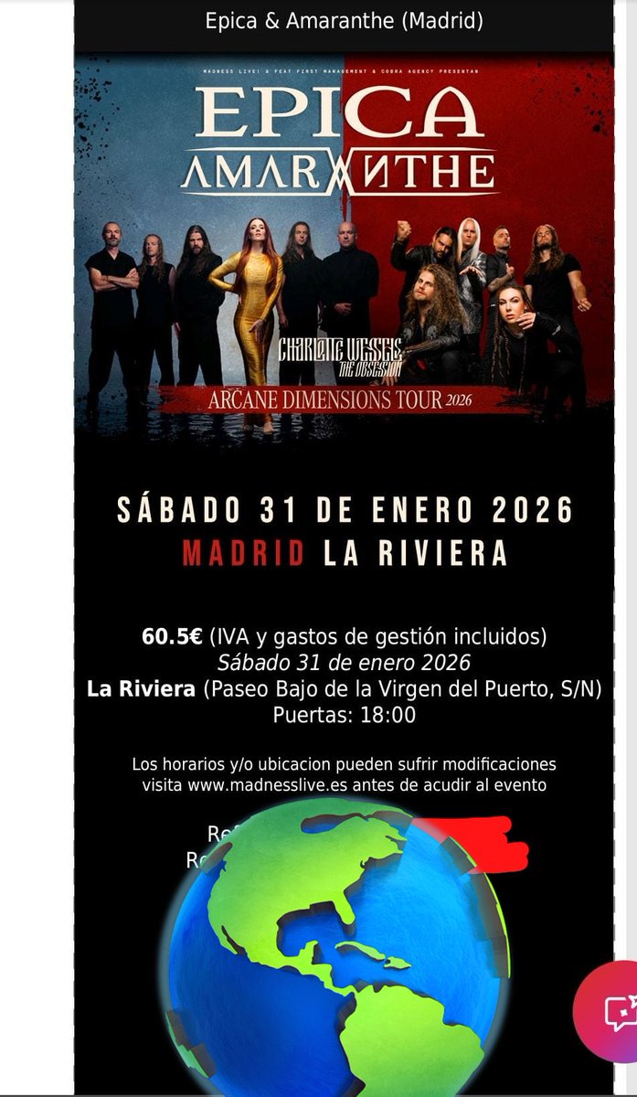 Tener una entrada para  ver a tu banda favorita no recomiendo saltarselas 🤭😍

<a href="/Epica/">Epica</a> 

#epica #Metal #sinfonic #Madrid