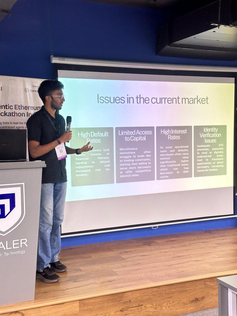 Taking the stage now: Team Error404 at #AgenticHackathon!
They’re building MinCent - a trusted micro-loan platform designed to simplify lending, build trust, and empower underserved communities.

Decentralised finance, the agentic way 
#AgenticHack #Ethereum #Reskilll