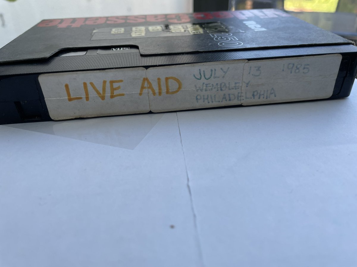 My VHS tape from Live Aid. Sat in front of the telly trying to calculate who I wanted to record in the time left on the tape.  Obligatory stick on letters with an improvised L !!
#LiveAid #liveaidat40 #LiveAid40